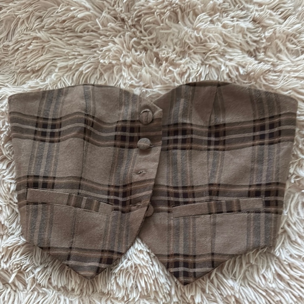 New Brown Plaid Button-Up Vest